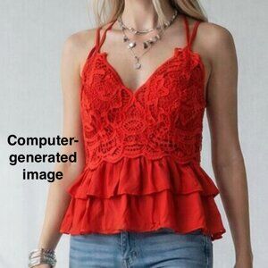 Moa Moa Red Lace Crochet Lined Camisole Tank Crop Top Festival Concert
